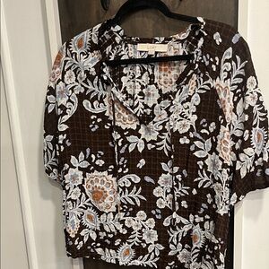 LOFT Dark Brown Floral Blouse
